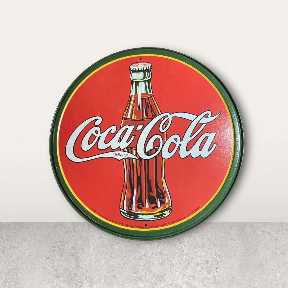 Vintage Coke 30's Bottle Tin Sign - 11-3/4" Dia, Made in USA #DE-1069